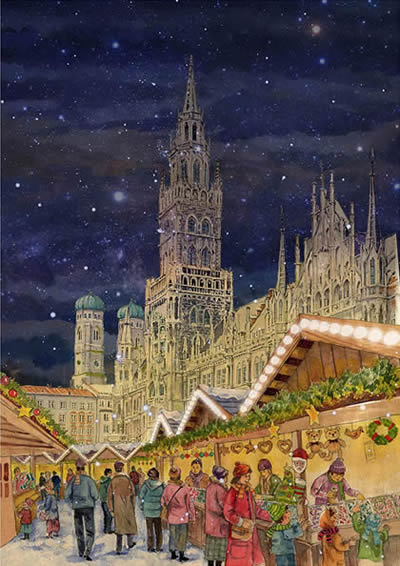 Nostalgischer Weihnachtskalender - Rathaus und Christkindlsmarkt in München